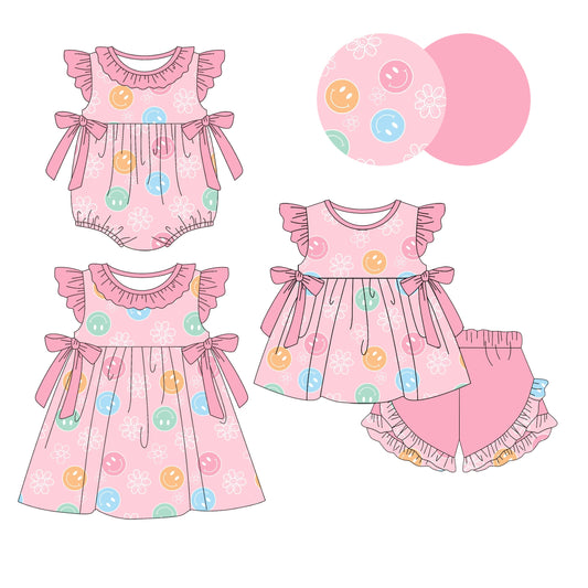 Baby Girl Smile Flower Pink Sibling Romper Dress Set ( Moq 5 Each Style ) 1.9