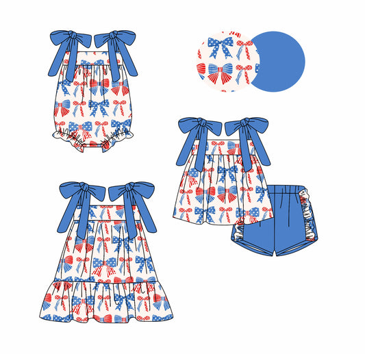 Baby Girl July 4th Bows Straps Sibling Romper Dress Set ( Moq 5 Each Style ) 2.27