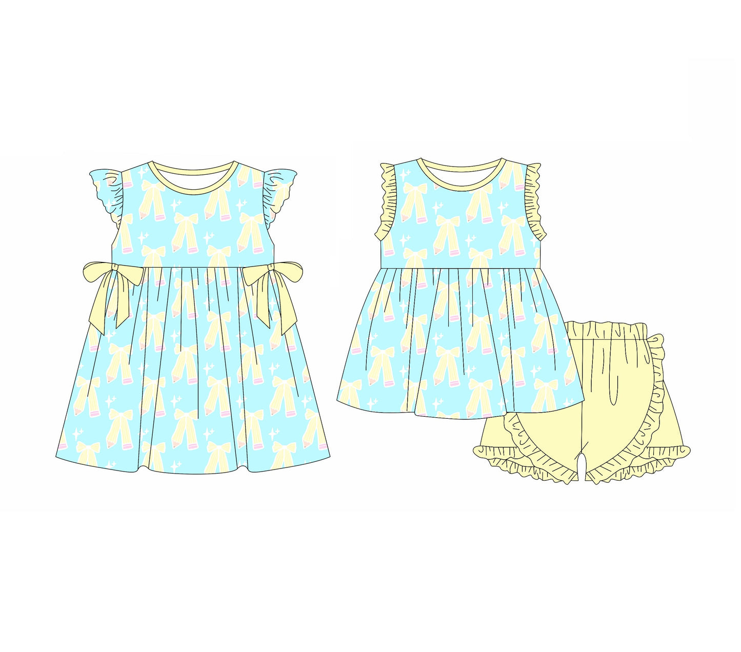 Baby Girl Back To School Pencil Bows Sibling Dress Set ( Moq 5 Each Style ) 3.31