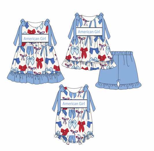 Baby Girl Straps July 4th Bows Sibling Romper Dress Set ( Moq 5 Each Style ) 2.19