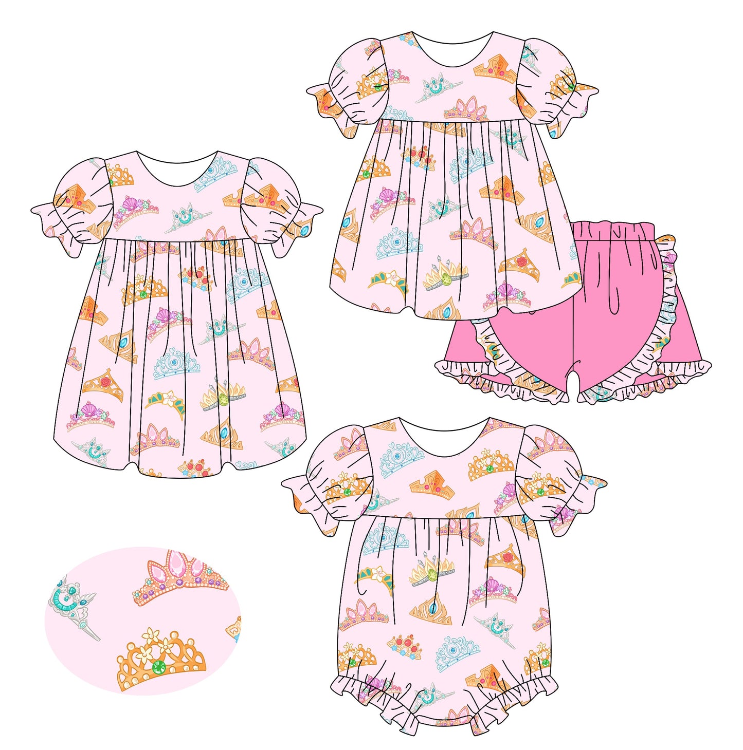 Baby Girl Short Sleeves Pink Sibling Romper Dress Set ( Moq 5 Each Style ) 2.17