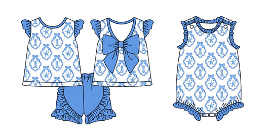 Baby Girl Boots Blue Bows Sibling Romper Set ( Moq 5 Each Style ) 2.10