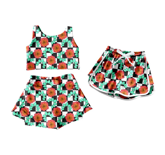 ( Moq 5 Each Style ) Baby Girl Flower Checked Sibling Summer Set Shorts 4.21