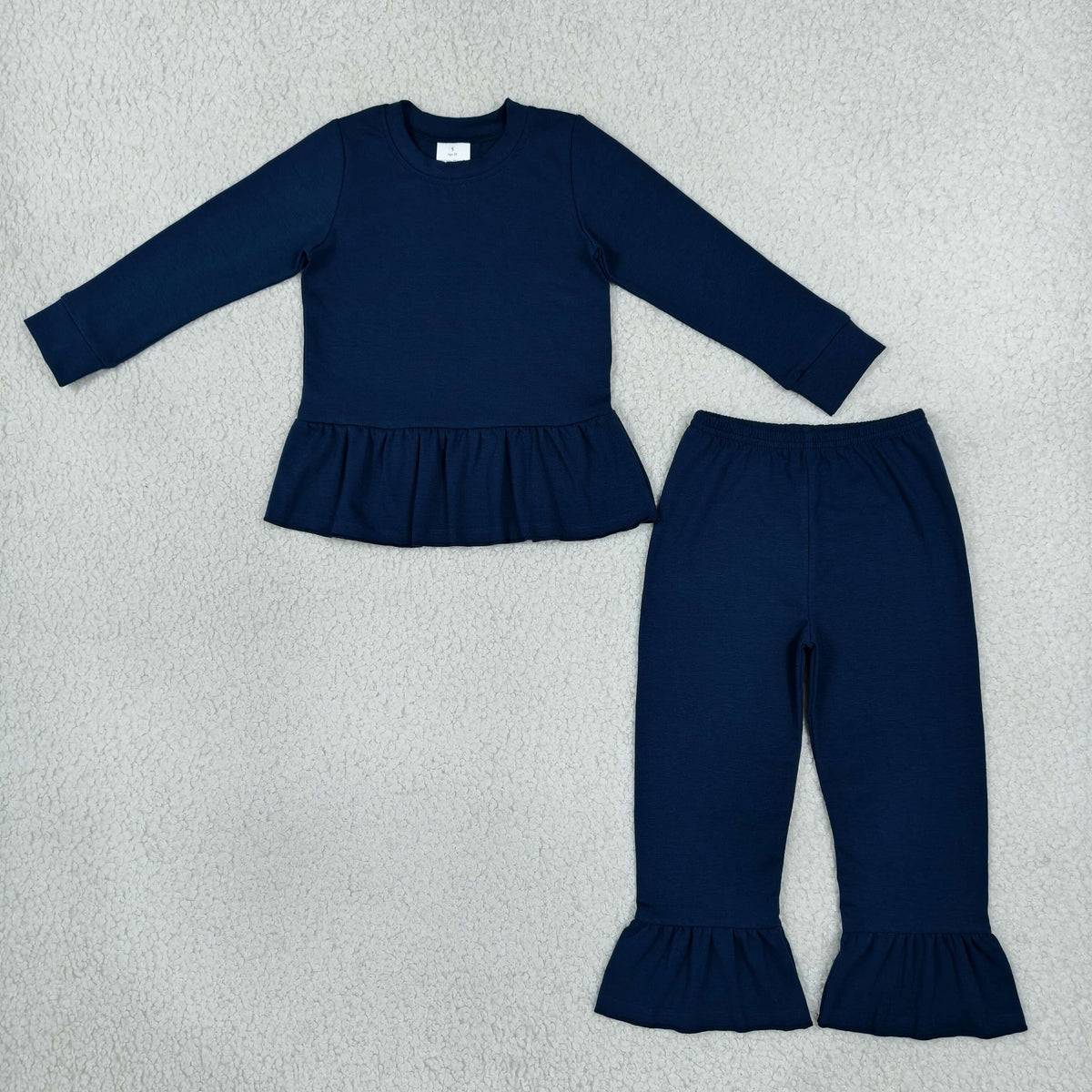 Baby Girls Kids Long Sleeves Ruffle Tops Pants Black Set Cotton Clothes RTS
