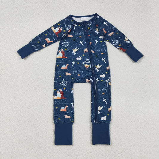 Baby Boy Long Sleeves Nativity Zipper Christmas Pajamas Romper RTS