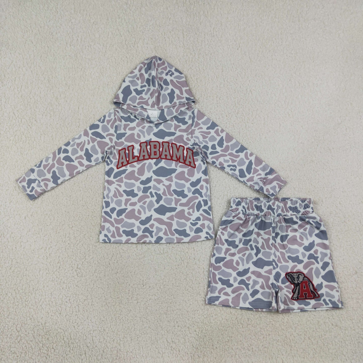 Baby Boy Kids Long Sleeves Grey Camo Hoodie Shirt Elephant Shorts Team Set RTS