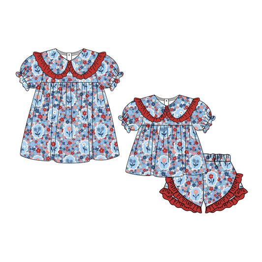 ( Moq 5 Each Style ) Baby Girls Kids Short Sleeves Flower Sibling Summer Dress Set