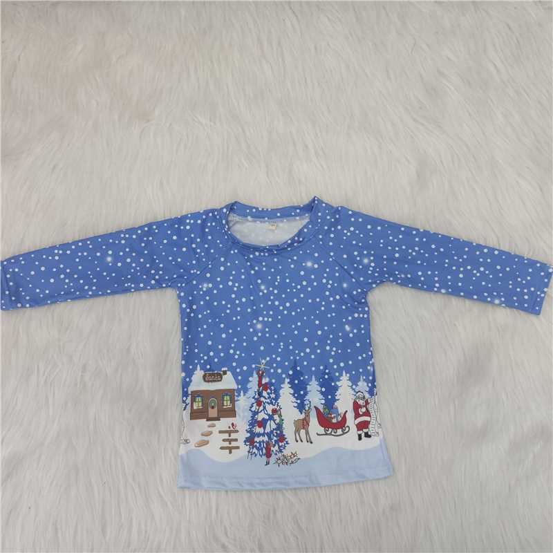 Promotion Baby Boy Long Sleeves Christmas Santa Blue Shirt Tops RTS