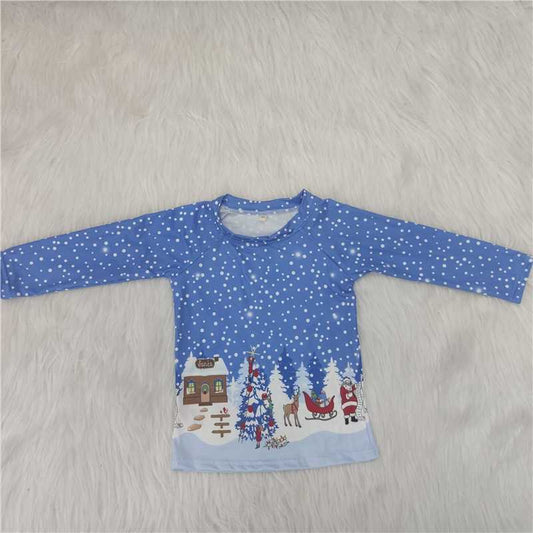 Promotion Baby Boy Long Sleeves Christmas Santa Blue Shirt Tops RTS