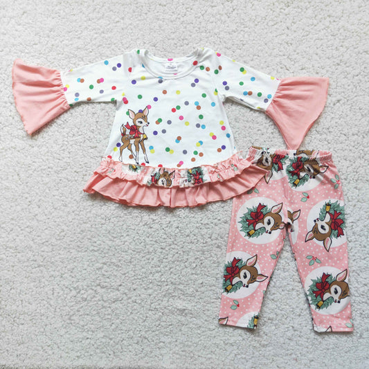 Promotion Baby Girl Christmas Long Sleeves Tunic Reindeer Legging Pants Outfit