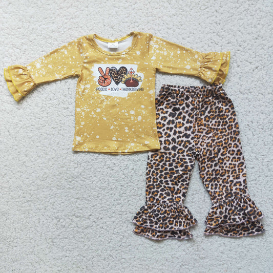 Promotion Baby Girl turkey Leopard Pants Thanksgiving Fall Outfit RTS