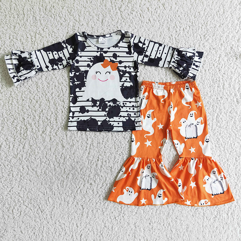 Promotion 6 A11-13 Baby Girl Long Sleeves Ghost Tops Bell Pants Halloween Outfit