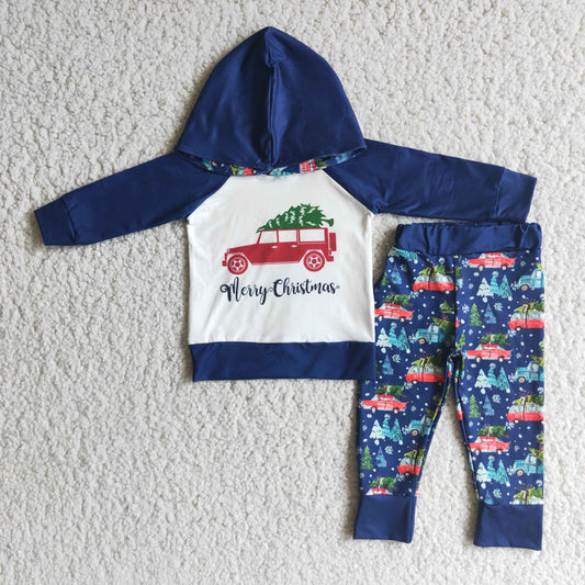 Promotion Baby Boy Christmas Car Long Sleeves Hoodie Pants Set