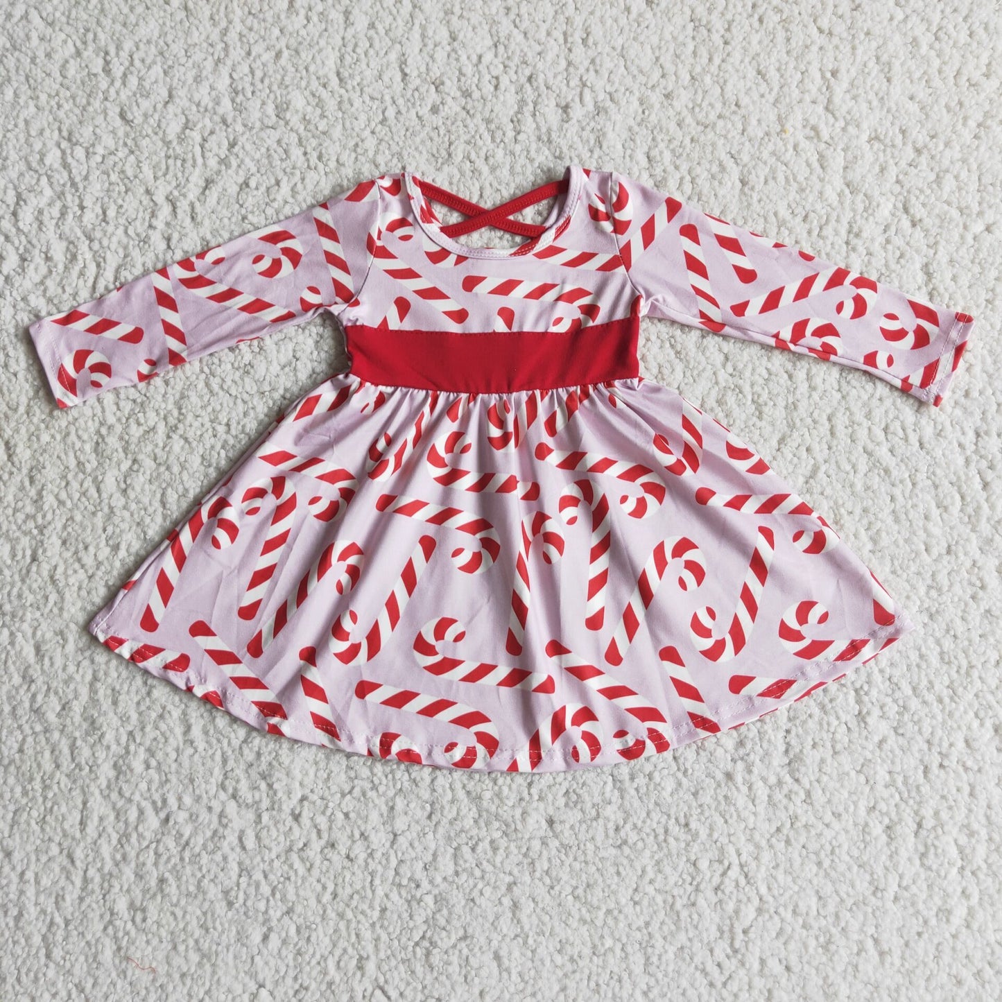 Promotion 6 A12-18 Baby Girl Christmas Candy Cane Long Sleeves Twirl Dress