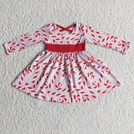 Promotion 6 A12-18 Baby Girl Christmas Candy Cane Long Sleeves Twirl Dress