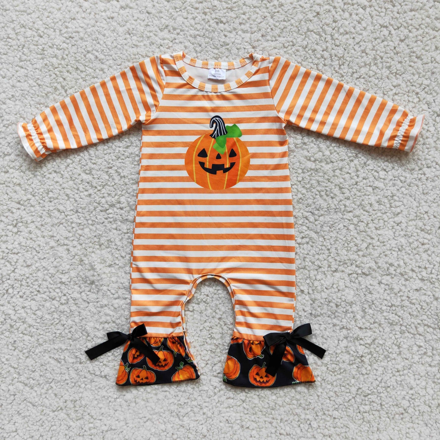Promotion Baby Girl Halloween Pumpkin Stripes Romper RTS