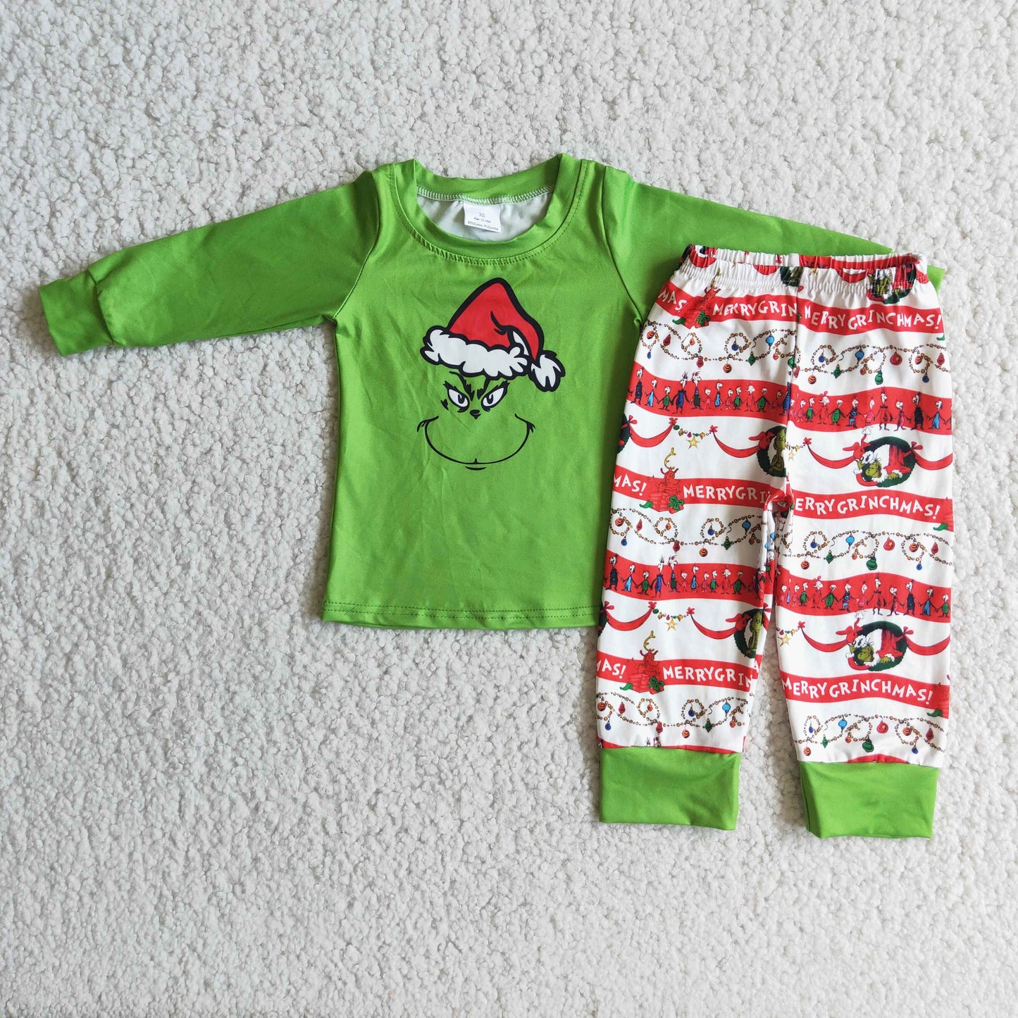 Promotion Baby Boy Long Sleeves Face Shirts Pants Christmas Green Outfit
