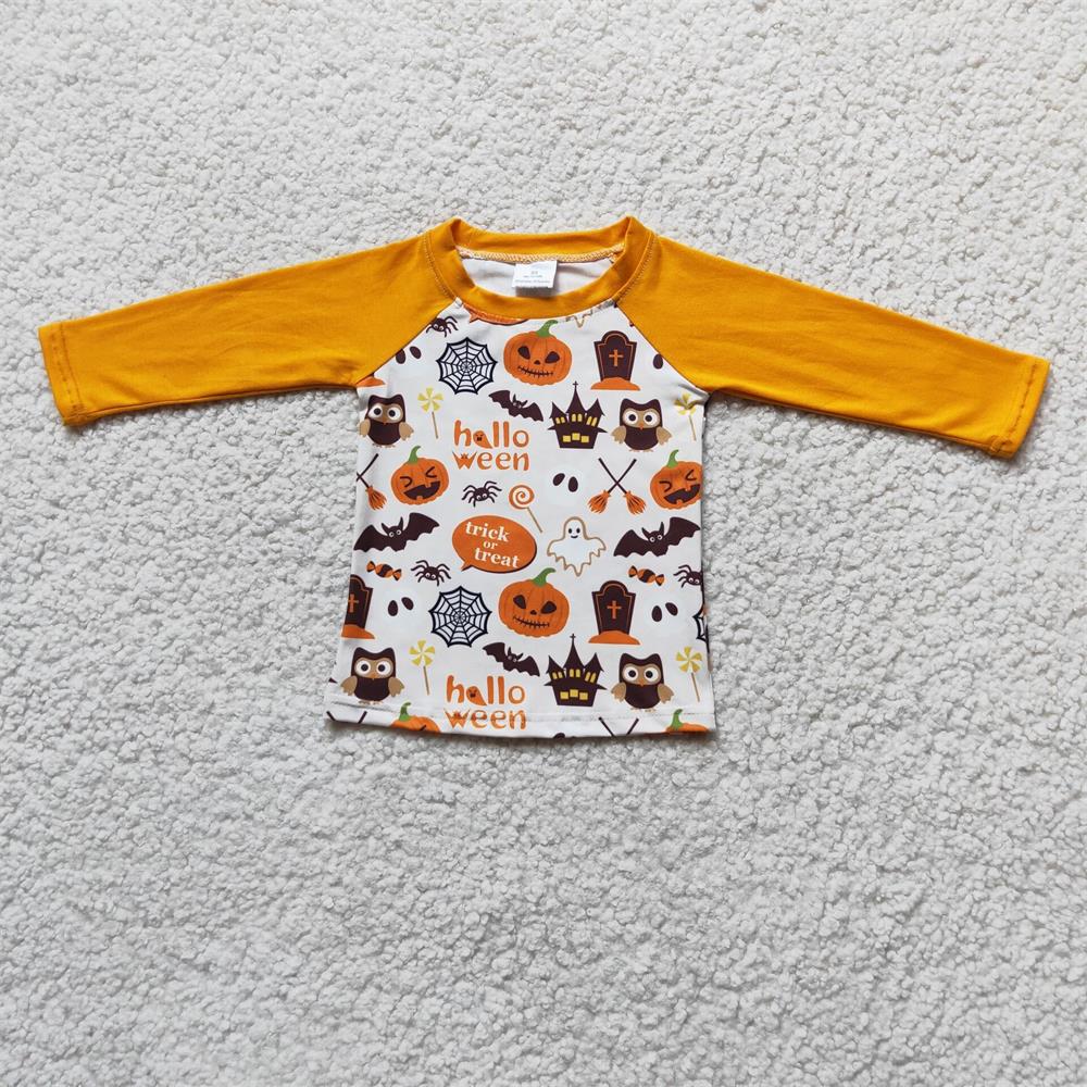 Promotion 6 A17-18 Baby Boy Long Sleeves Halloween Pumpkin Tops Shirt