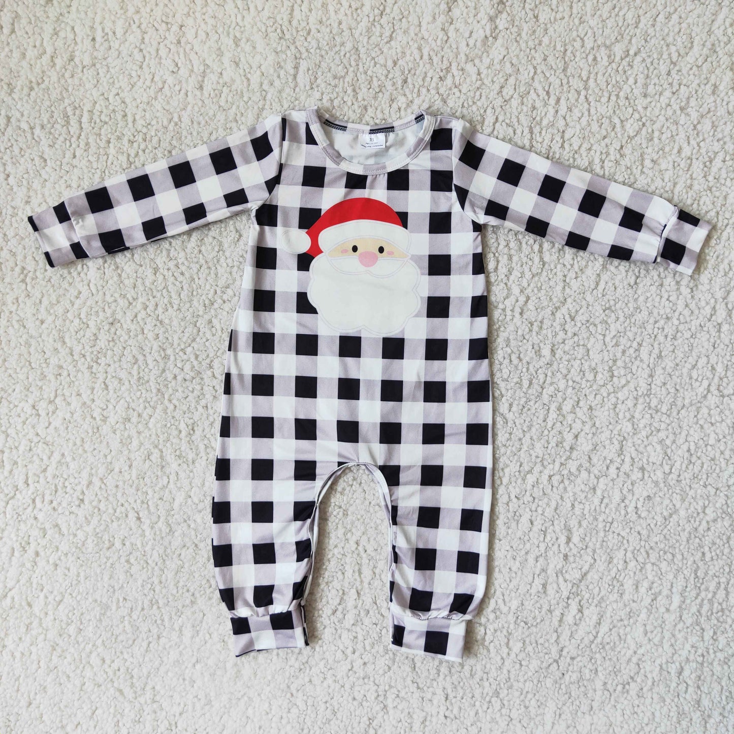 Promotion Baby Boys Plaid Long Sleeves Christmas Santa Romper RTS