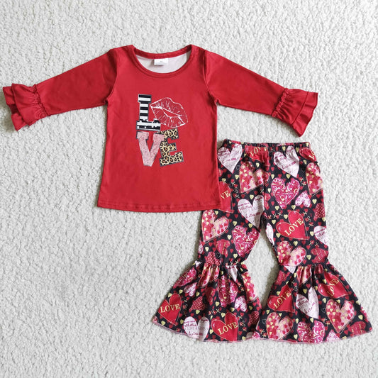 Promotion 6 A2-14 Baby Girl Valentine's Day Hearts Bell Pants Set