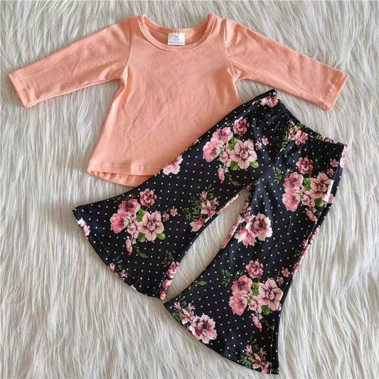 Promotion Baby Girl Long Sleeves Cotton Shirt Floral Pants Set