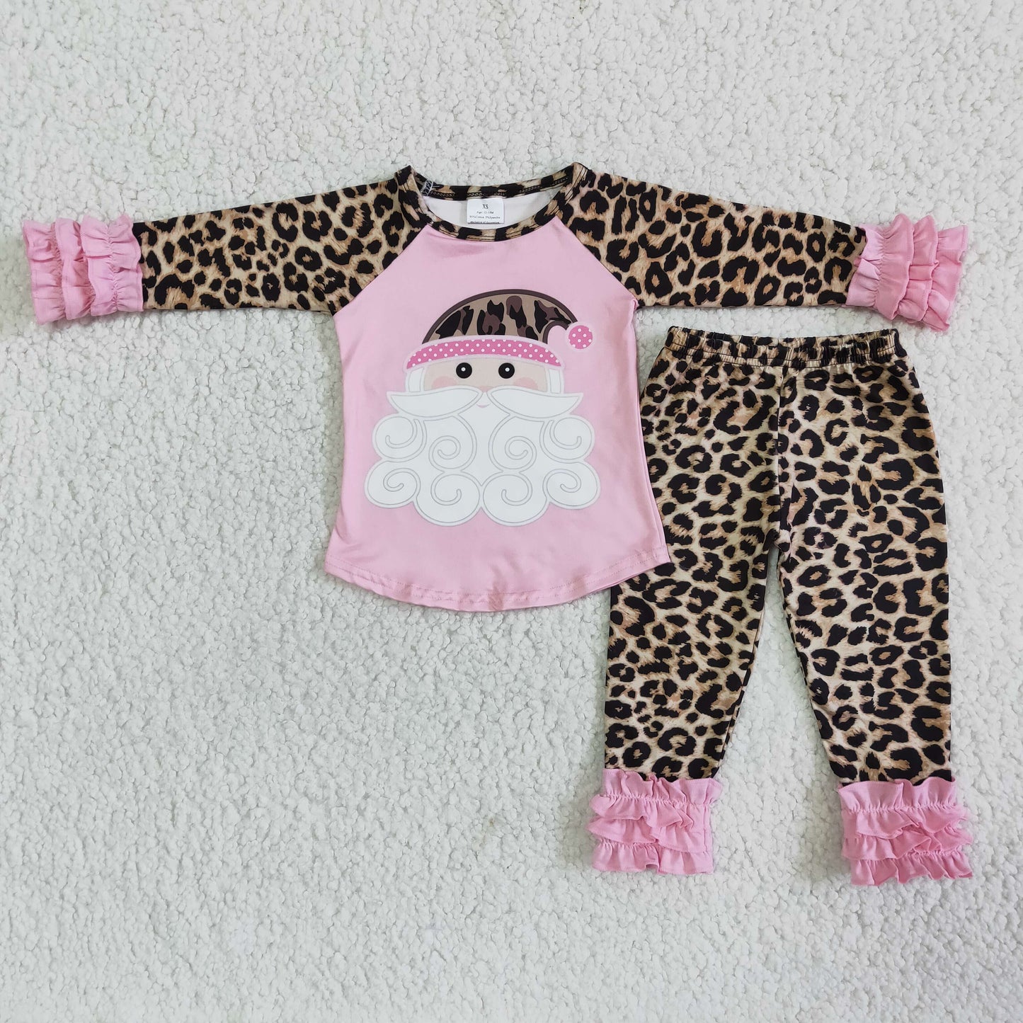 Promotion Baby Girl Christmas Santa Long Sleeves Shirt Pants Pajamas Pink Outfit RTS