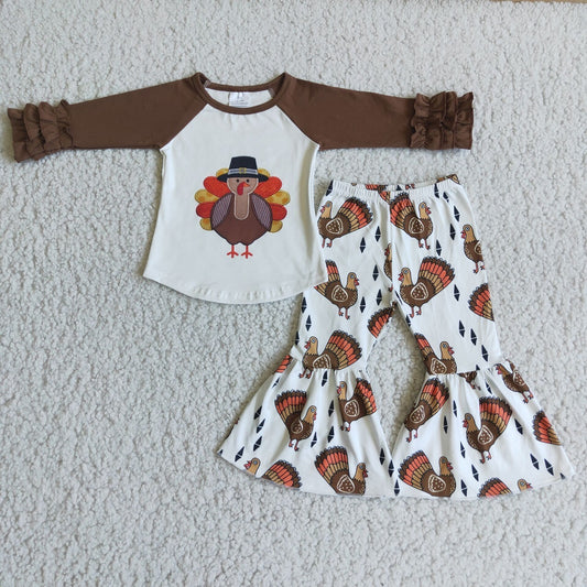 Promotion Baby Girl Long Sleeves turkey Bell Pants Thanksgiving Set