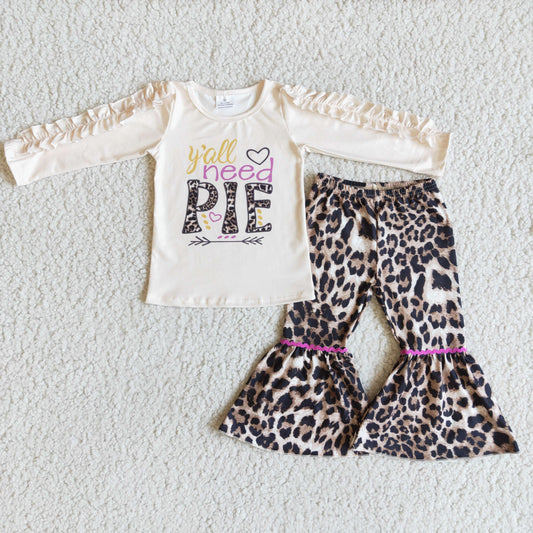 Promotion Baby Girl Long Sleeves Pie Leopard Bell Pants Fall Set RTS