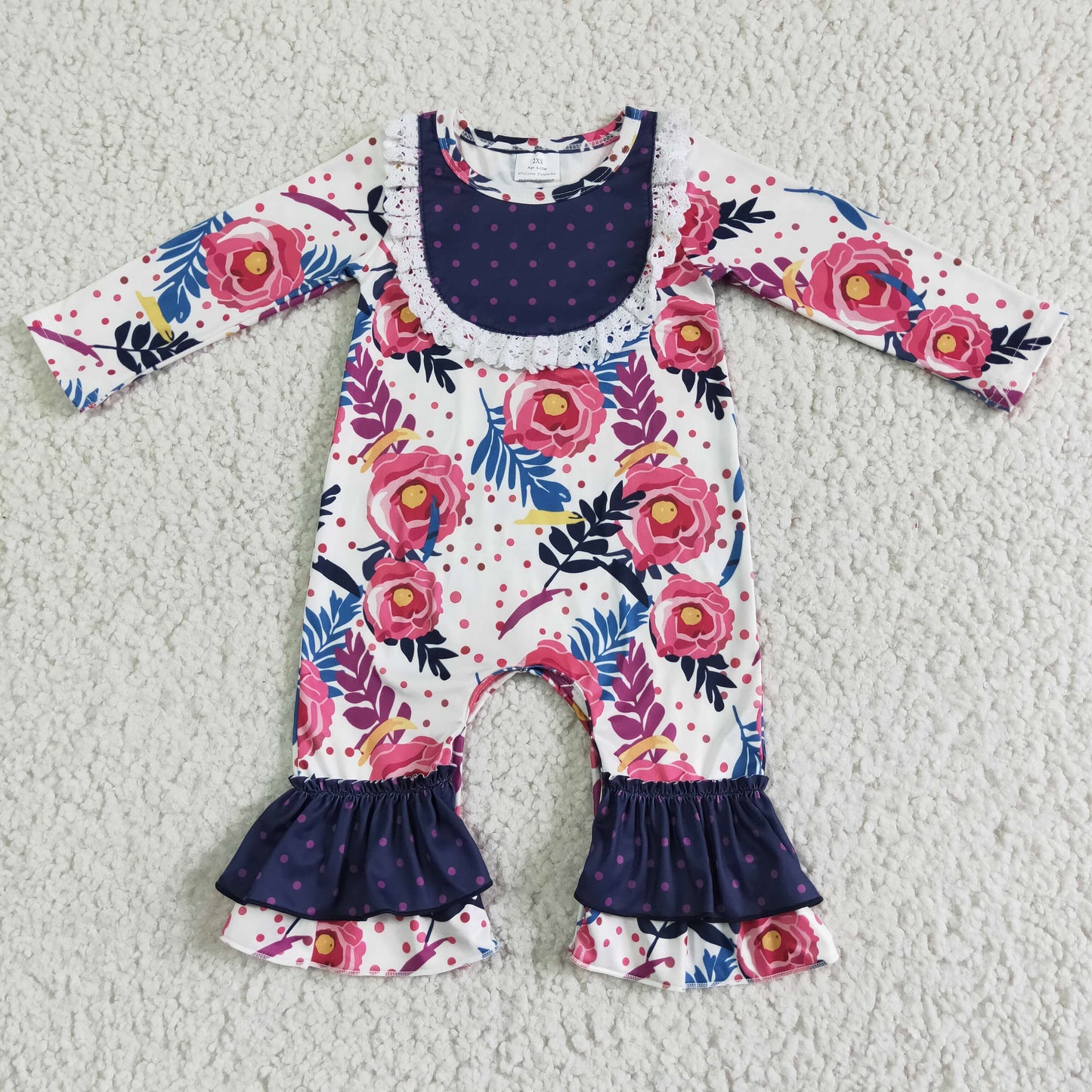 Promotion Baby Girls Long Sleeves Flower Ruffle Romper RTS