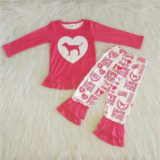 Promotion Baby Girl Long Sleeves Dogs Pants Set