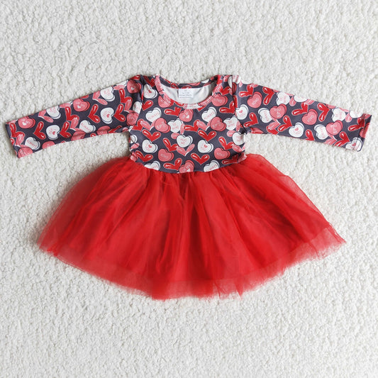 Promotion 6 A26-19 Baby Girl Hearts Red Tulle Valentine's Dress