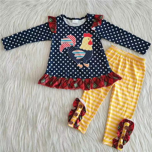 Promotion Baby Girl Long Sleeves Chicken Tops Pants Outfit