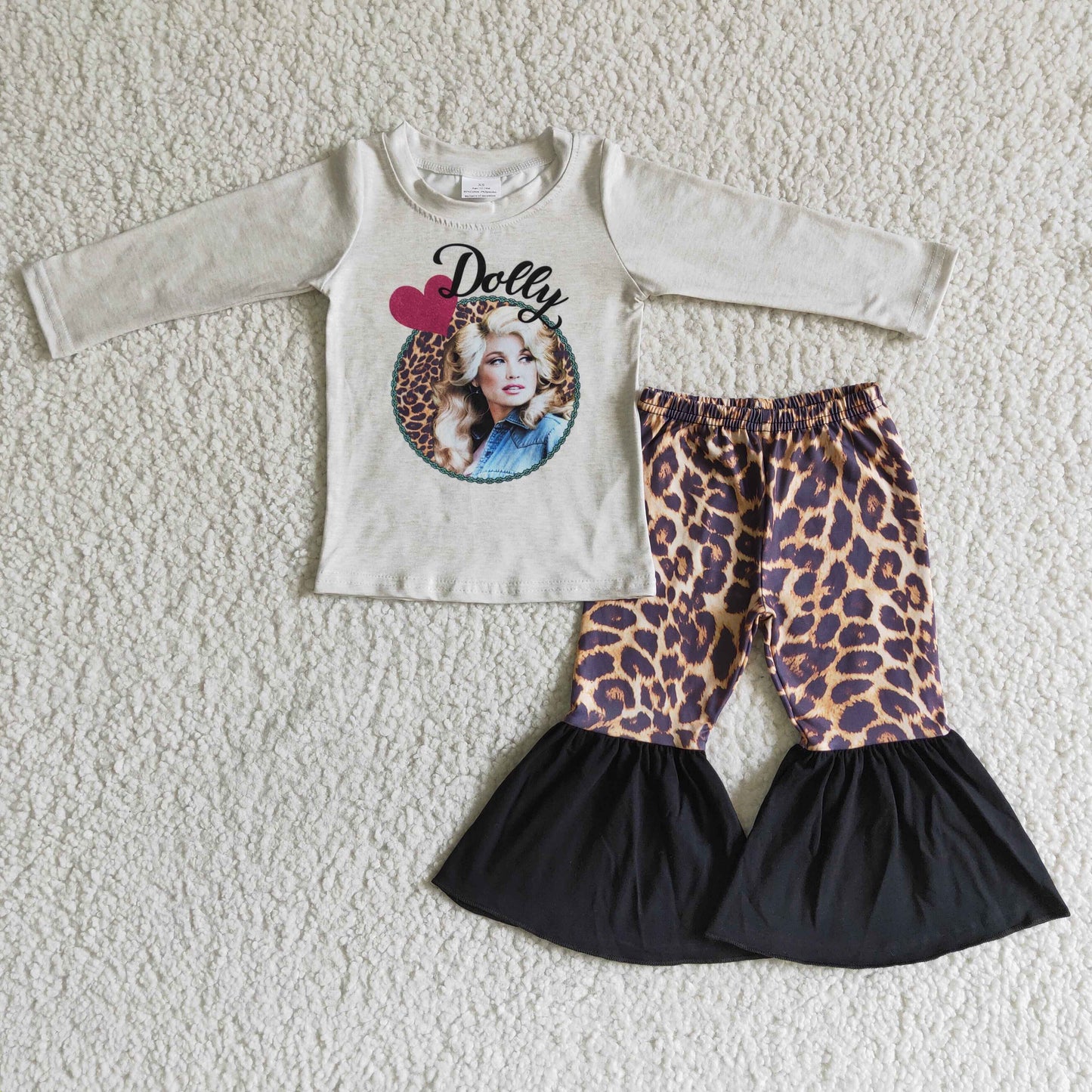 Promotion Baby Girl Long Sleeves Singer Tops Leopard Bell Pants Outfit RTS