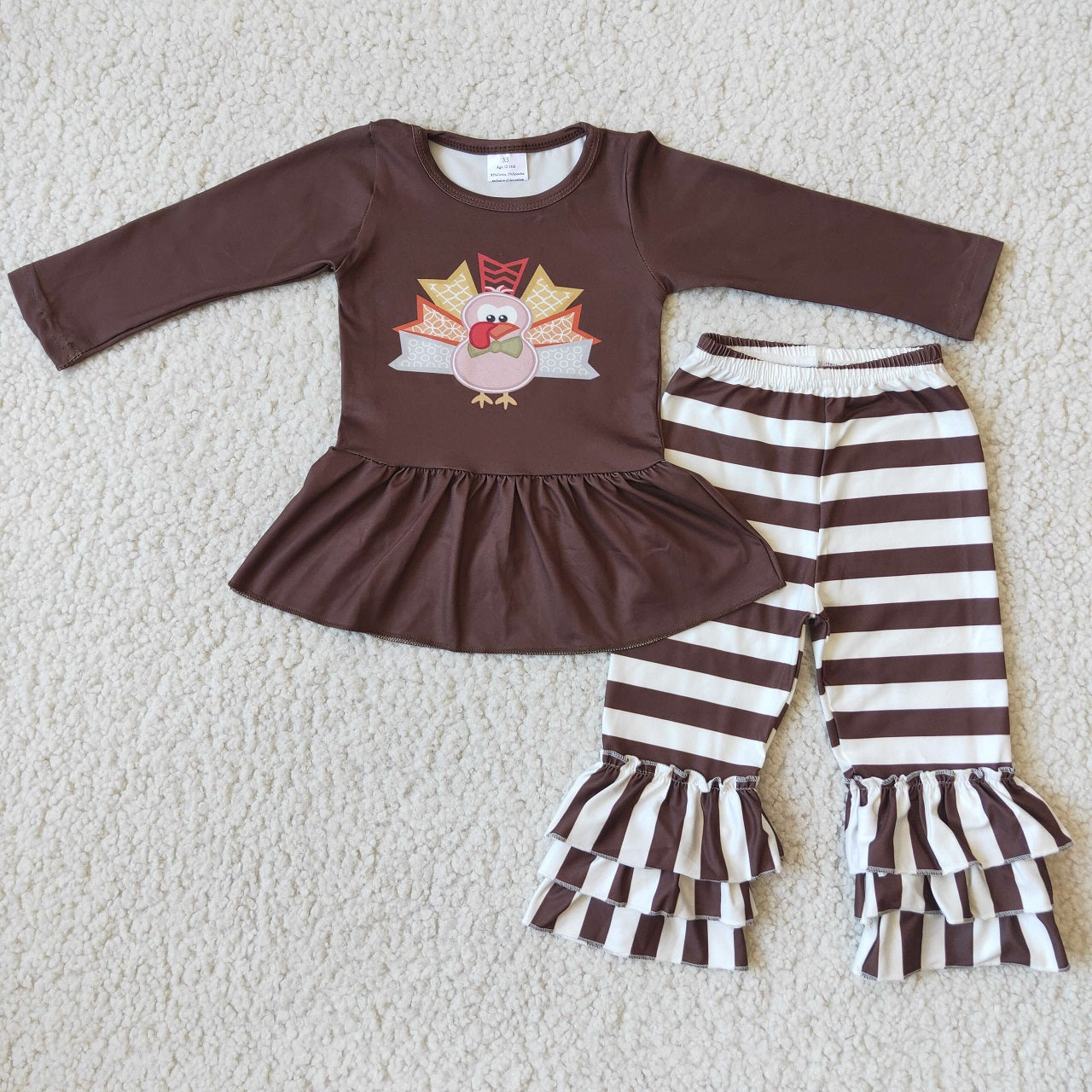 Promotion Baby Girl Long Sleeves turkey Bell Pants Thanksgiving Set