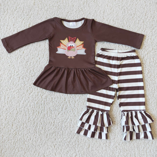 Promotion Baby Girl Long Sleeves turkey Bell Pants Thanksgiving Set