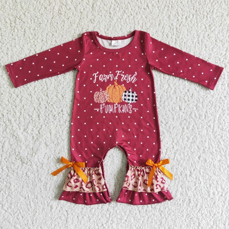 Promotion Baby Girl Long Sleeves Pumpkins Fall Ruffle Romper RTS