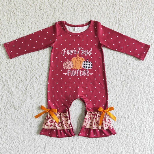 Promotion Baby Girl Long Sleeves Pumpkins Fall Ruffle Romper RTS