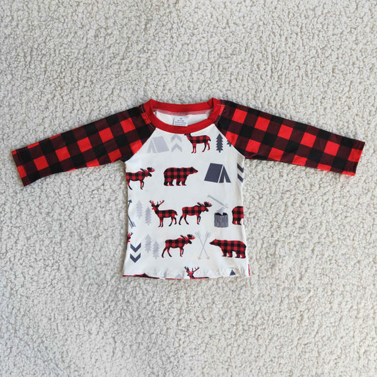 Promotion Baby Boy Plaid Long Sleeves Christmas Deer Shirt Tops RTS