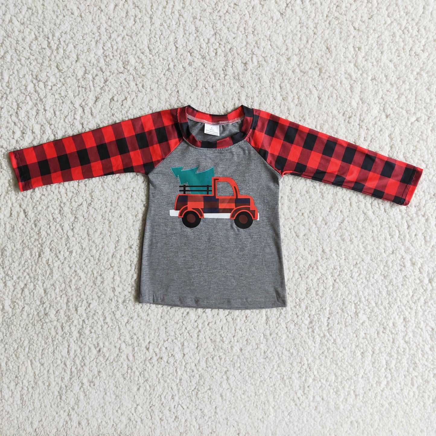 Promotion Baby Boys Plaid Long Sleeves Christmas Car Shirt RTS