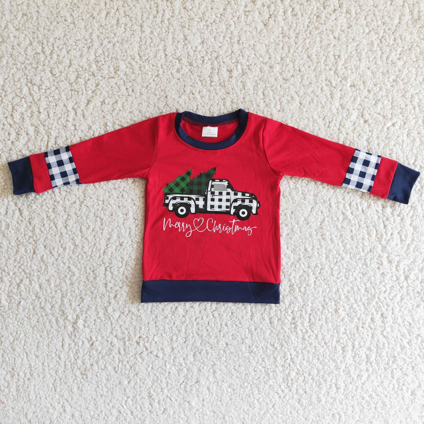 Promotion Baby Kids Long Sleeves Christmas Truck Shirt