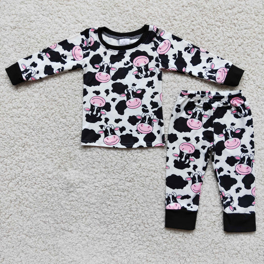 Promotion Baby Girls Long Sleeves Cow print Shirt Pants Kids Pajamas Outfit RTS