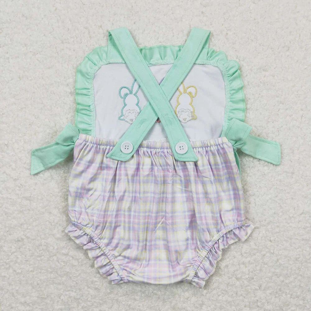 Baby Girl Embroidery Easter Rabbits Sibling Romper Clothes Outfit