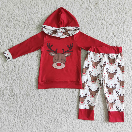 Promotion 6 B1-24 Baby Boy Christmas Deer Hoodie Red Outfit