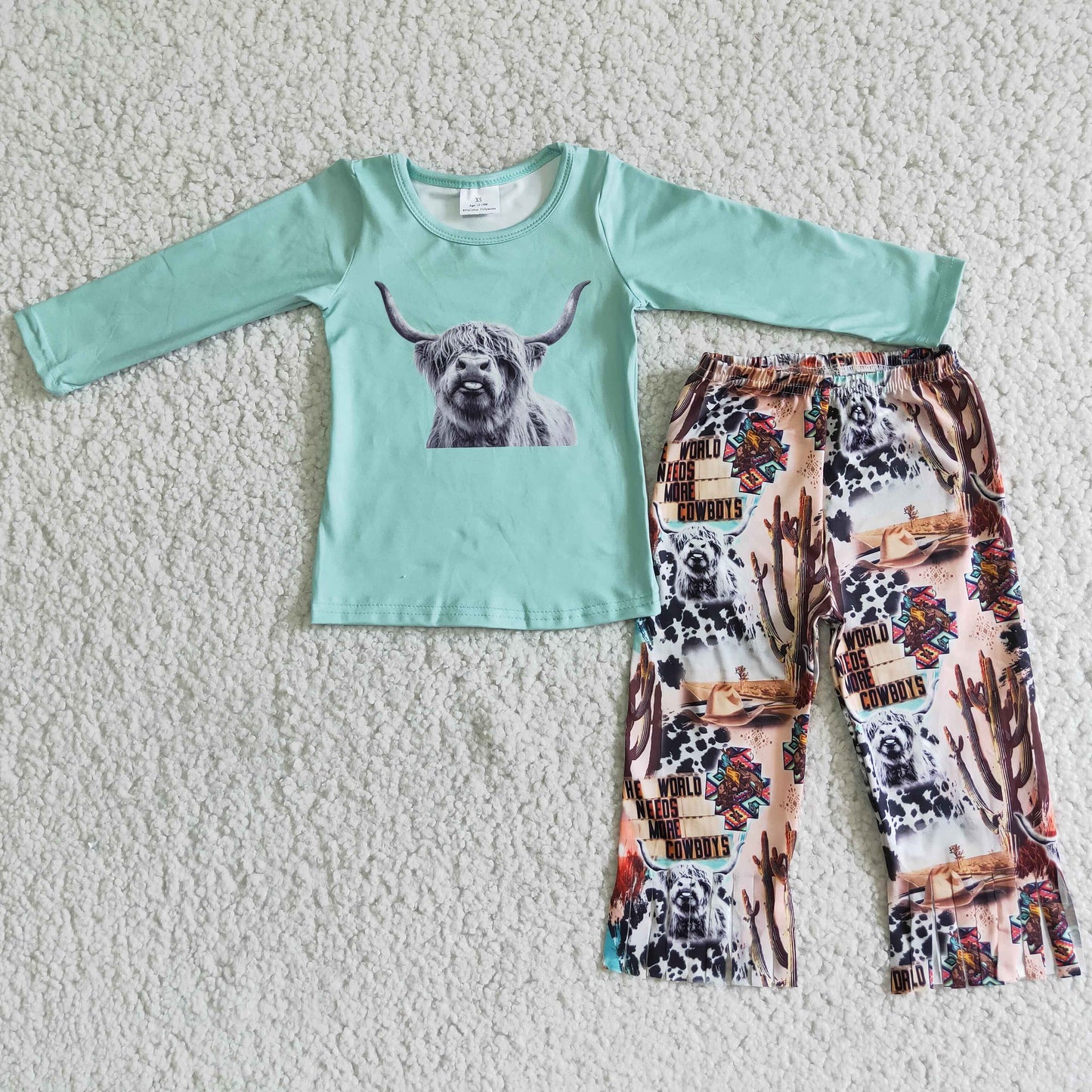 Promotion Baby Boy Long Sleeves Western Cow Cactus Pants Pajamas Outfit