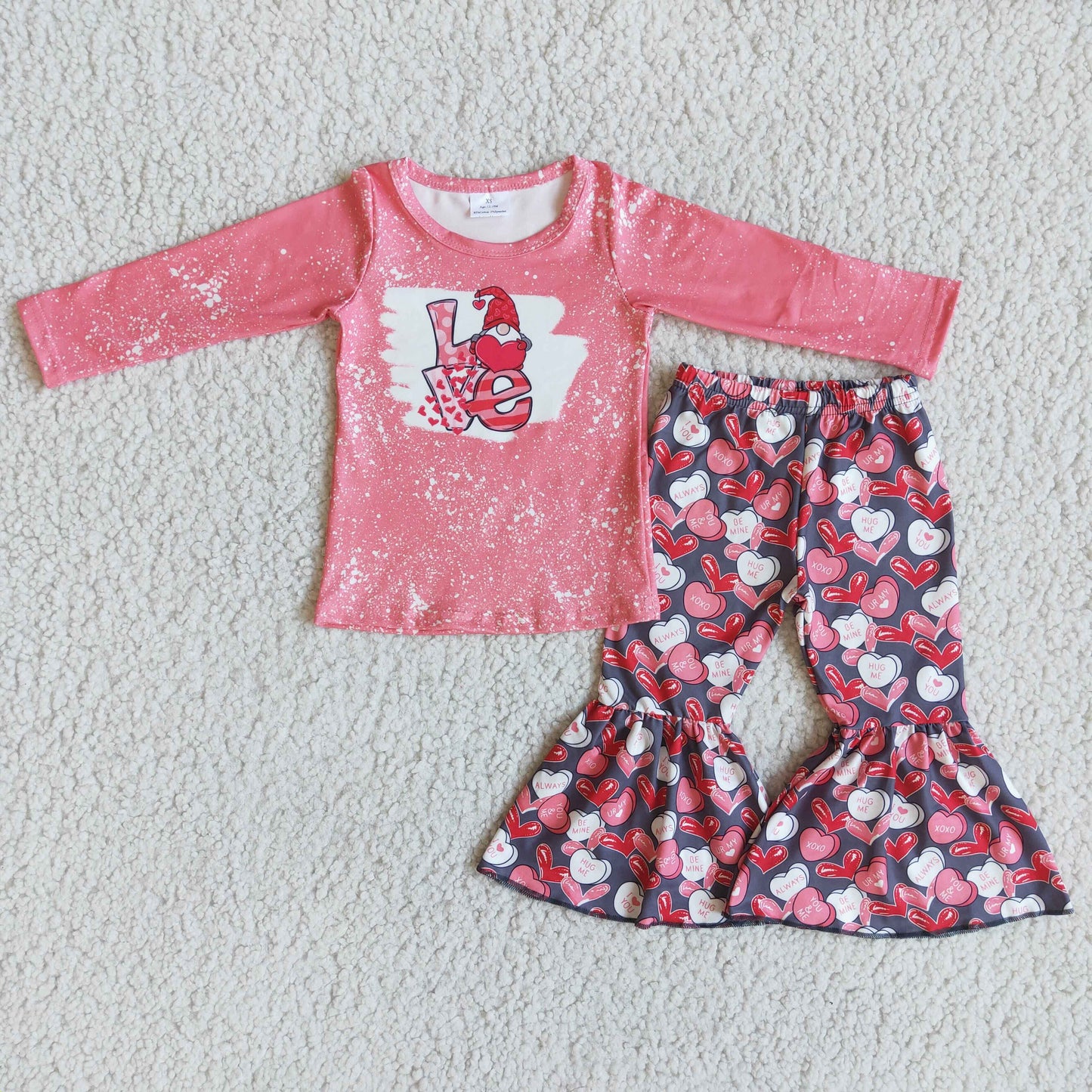 Promotion Baby Girls Kids Long Sleeves Shirt Hearts Pants Valentine's Set RTS