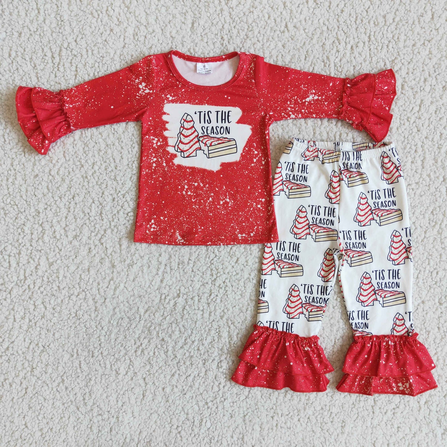 Promotion Baby Girls Red Long Sleeves Red Shirt Ruffle Tree Cakes Pants Christmas Outfit