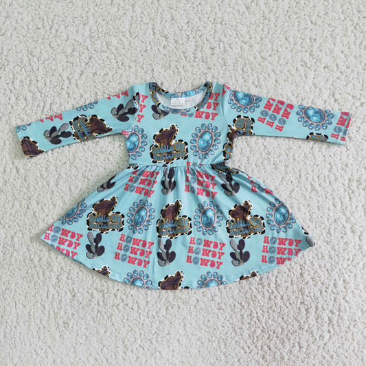 Promotion Baby Girl Long Sleeves Western Print Twirl Dress RTS