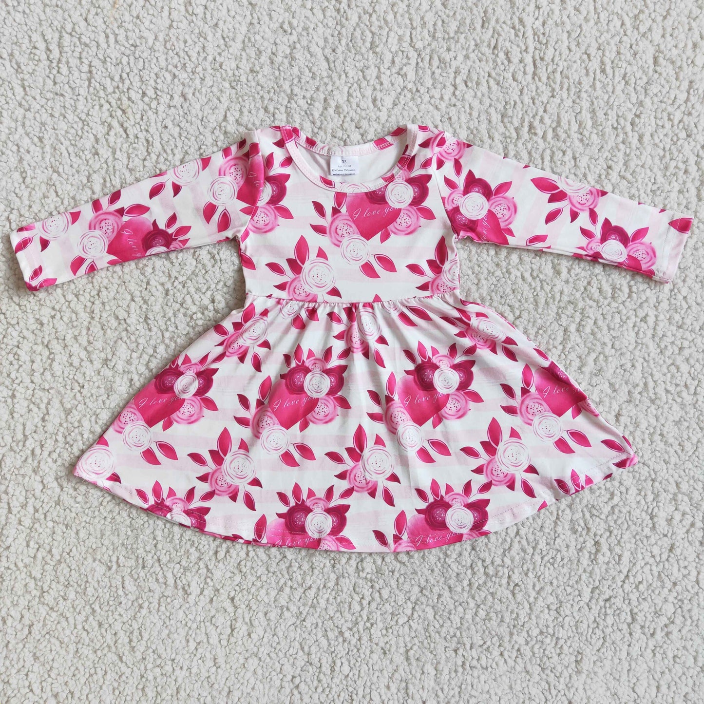 Promotion Baby Girl Long Sleeves Hearts Flower Valentine's Dress RTS