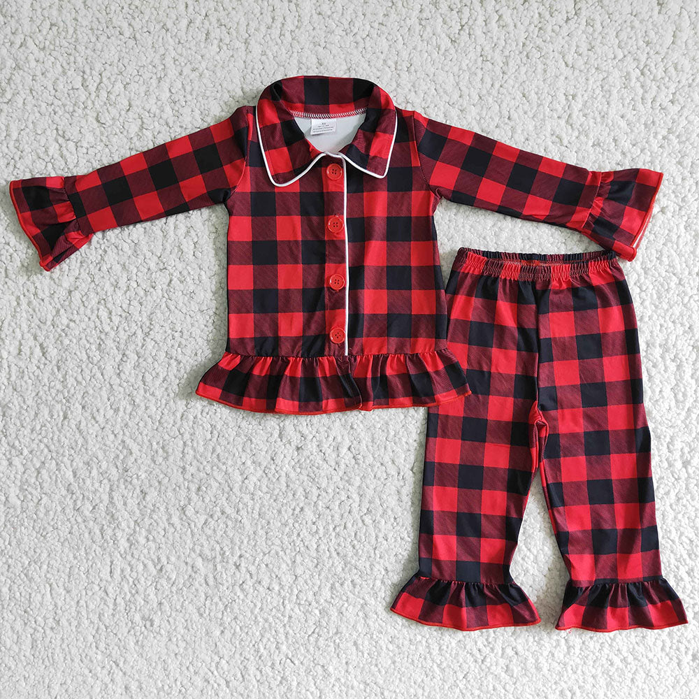 Sibling Baby Boys Girls Long Sleeves Checked Buttons Shirt Pants Christmas Pajamas Sets RTS