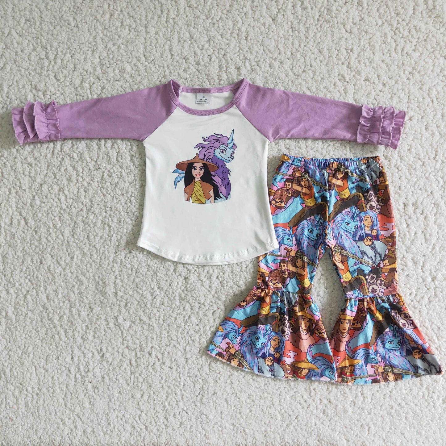 Promotion Baby Girl Long Sleeves Cartoon Purple Pants Outfit